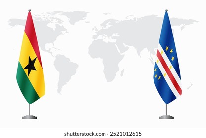 Ghana and Cape Verde flags for official meeting against background of world map.