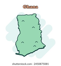 Ghana cartoon colored map icon in comic style. Country sign illustration pictogram. Nation geography atlas business concept.	