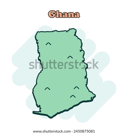 Ghana cartoon colored map icon in comic style. Country sign illustration pictogram. Nation geography atlas business concept.	