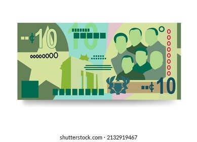 Ghana Cedi Vector Illustration. Ghanaian money set bundle banknotes. Paper money 10 GHS. Flat style. Isolated on white background. Simple minimal design.