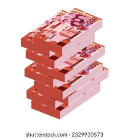 Ghana Cedi Vector Illustration. Ghanaian money set bundle banknotes. Paper money 200 GHS. Flat style. Isolated on white background. Simple minimal design.