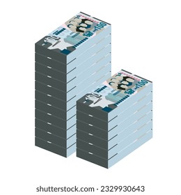 Ghana Cedi Vector Illustration. Ghanaian money set bundle banknotes. Paper money 100 GHS. Flat style. Isolated on white background. Simple minimal design.
