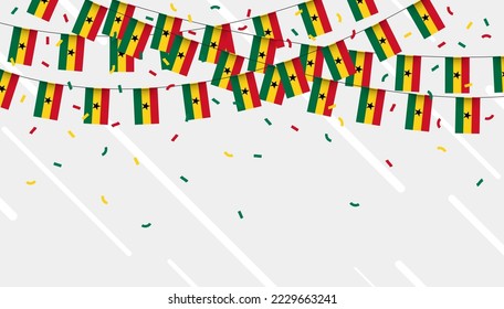 Ghana celebration bunting flags with confetti and ribbons on white background. vector illustration.