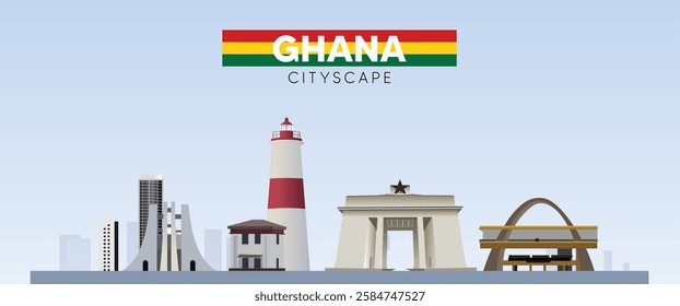 Ghana cityscape with famous landmarks vector poster