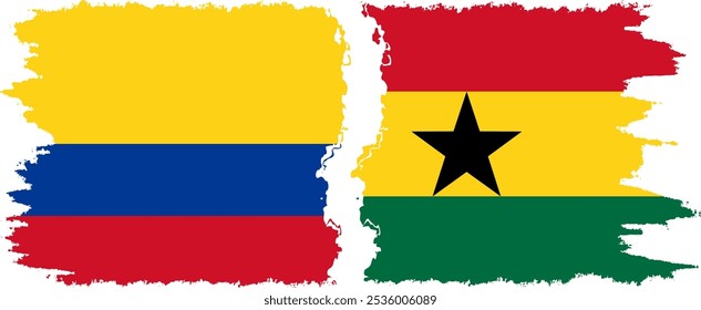 Verbindung zwischen Ghana und Kolumbien mit farbigen Flaggen, Vektorgrafik