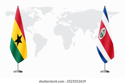 Ghana and Costa Rica flags for official meeting against background of world map.