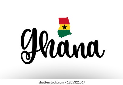 Ghana country big text with flag inside map suitable for a logo icon design