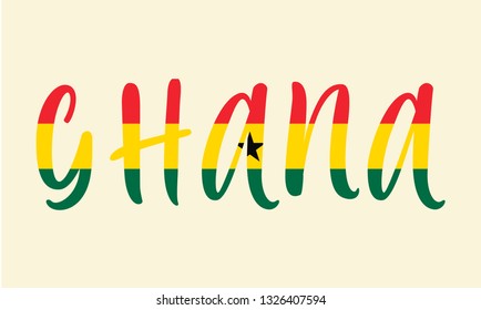 Ghana country big text with flag inside map suitable for a logo icon design. Ghana country