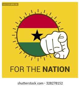 Ghana country flag in Circle and pointing finger at viewer typography Ready for the Nation. Vector Illustration