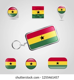 Ghana Country Flag on Keychain and map pin different style