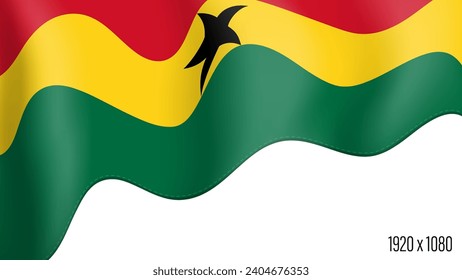 Ghana country flag realistic independence day background. Ghana commonwealth banner in motion waving, fluttering in wind. Festive patriotic HD format template for independence day