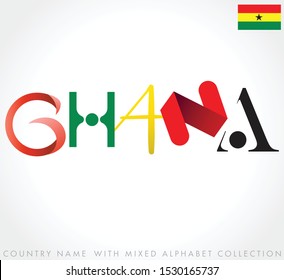 Ghana : Country name with mixed alphabets isolated on white background : Vector Illustration