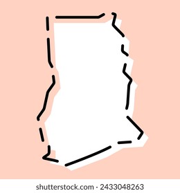 Ghana country simplified map. White silhouette with black broken contour on pink background. Simple vector icon