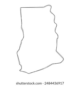 Ghana country simplified map.Thin triple pencil sketch outline isolated on white background. Simple vector icon