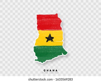 Ghana detailed map with flag of country. Painted in watercolor paint colors in the national flag.