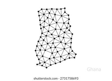 Ghana Mapa de red digital hecho de puntos negros conectados y líneas delgadas
