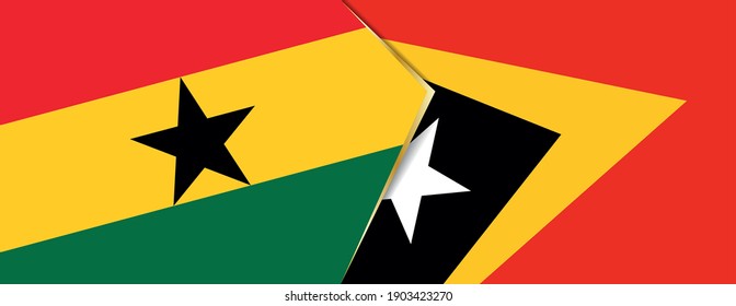 Banderas de Ghana y Timor Oriental, dos banderas vectoriales símbolo de relación o enfrentamiento.