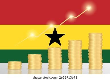 Economia do Gana. Bandeira de Gana com Gráfico Financeiro. Conceito De Investimento No Mercado De Ações. Ilustração de vetor.  