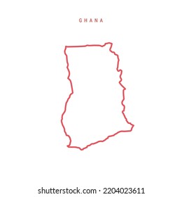 Ghana editable outline map. Ghanaian red border. Country name. Adjust line weight. Change to any color. Vector illustration.