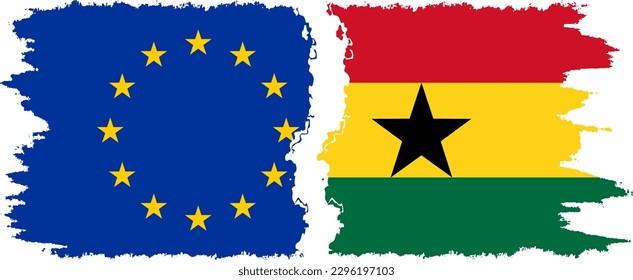 Ghana and European Union grunge flags connection, vector