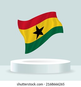 Ghana flag. 3d rendering of the flag displayed on the stand. Waving flag in modern pastel colors. Flag drawing, shading and color on separate layers, neatly in groups for easy editing.