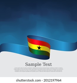 Ghana flag background.  Business booklet. Ghana flag wavy ribbon on blue white background. National patriotic poster. Vector tricolor brochure design. State banner, cover, flyer