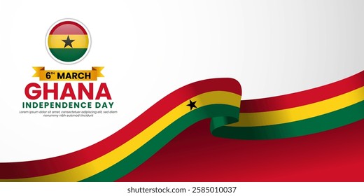 Ghana Flag Banner Background for  Independence Day Template Design for greeting card