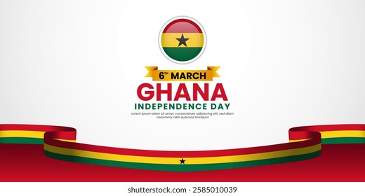 Ghana Flag Banner Background for  Independence Day Template Design for greeting card