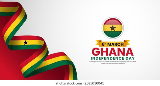 Ghana Flag Banner Background for  Independence Day Template Design for greeting card