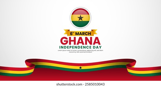 Ghana Flag Banner Background for  Independence Day Template Design for greeting card