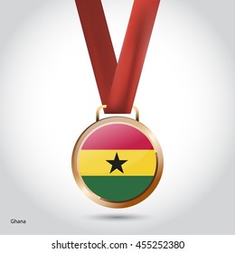 Ghana Flag in Bronze Medal. Vector Illustration. RIO Olympic Game Bronze Medal. Vector Illustration