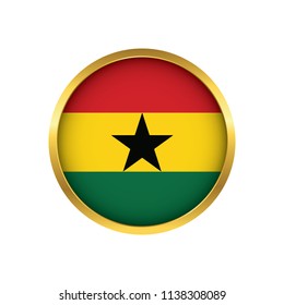 Ghana flag button, Golden on a white background,flag of Ghana Round badge or icon isolated. Vector illustration.