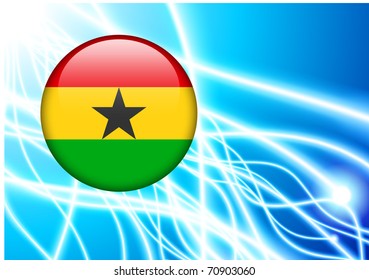 Botón de bandera de Ghana sobre fondo de luz abstracta Ilustración original
