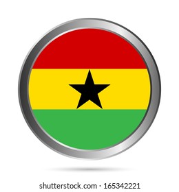 Ghana flag button on a white background. Vector illustration.