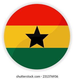 Ghana flag button on a white background. Vector illustration.