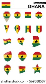 Ghana Flag Collection. Big set for design. Vector Illustration.