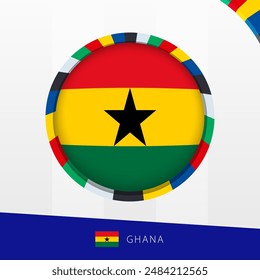 Ghana Flag with Colorful Circle Border. Vector icon.