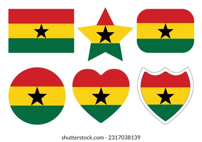 Ghana flag in design shape set. Flag of Ghana in design shape set.