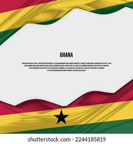 Ghana flag design. Waving Ghana flag made of satin or silk fabric. Vector Illustration.