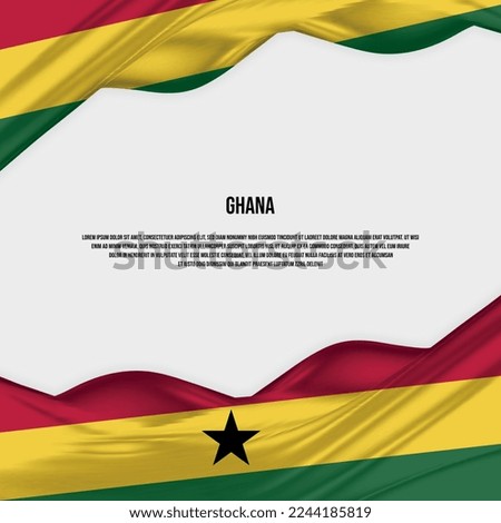 Ghana flag design. Waving Ghana flag made of satin or silk fabric. Vector Illustration.
