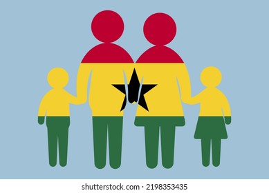 Ghana flag with family concept, vector element, parent and kids holding hands, immigrant idea, happy family with Ghana flag, flat design asset