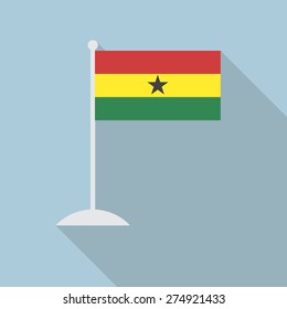 Ghana flag with flagpole flat icon with long shadow. Vector illustration EPS10