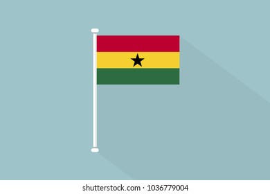 Ghana flag with flagpole,vector illustration
