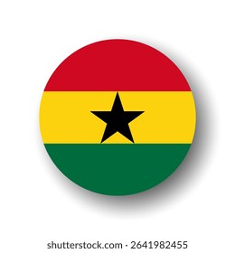 Ghana flag - flat vector circle icon or badge with dropped shadow.