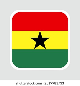 Ghana-Flagge, flaches Vektorquadrat mit abgerundeten Ecken und weißem Rand. Vektorgrafik	