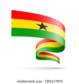 Ghana flag in the form of wave ribbon vector illustration on white background.