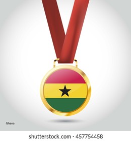 Ghana Flag in gold Medal. Vector Illustration. RIO Olympic Game gold Medal. Vector Illustration