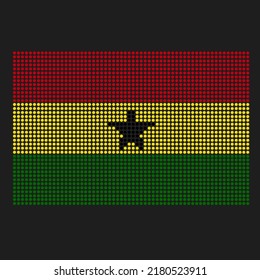Ghana flag with grunge texture in dot style. Abstract vector illustration of a flag with halftone effect for wallpaper. Happy Independence Day background concept