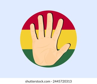 Ghana flag with hand stop sign, protest and human rights idea, vector design, protest in Ghana, restriction or banned emblem, violation of freedom of expression, stop war