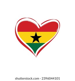 Ghana flag with a heart shape, isolated on a white background for Ghana Independence Day. Vector illustration.